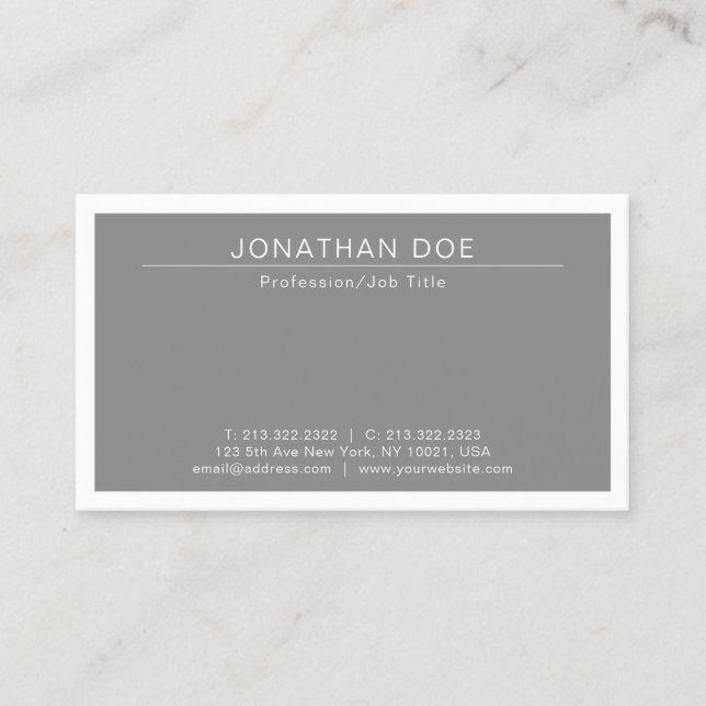 Carte De Visite Professionnel Design Moderne Gris Simple Plat (Devant)