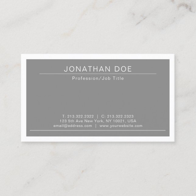 Carte De Visite Professionnel Design Moderne Gris Simple Plat (Devant)