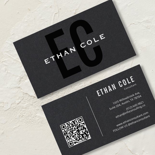 Carte De Visite Professionnel du code QR noir moderne (Créateur téléchargé)