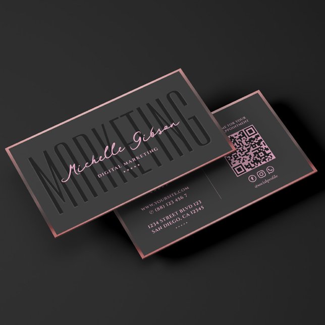 Carte De Visite Professionnel du marketing de beauté esthétique ro (Aesthetic Beauty Marketing Professional Pink Black Business Card
)