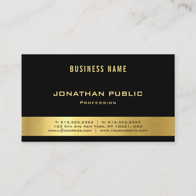 Carte De Visite Professionnel Elegant Black Gold Moderne Luxe Plai (Devant)