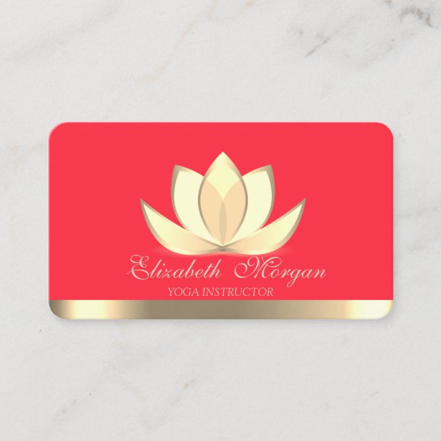 Carte De Visite Professionnel Elegant Gold Lotus, Yoga Red (Devant)