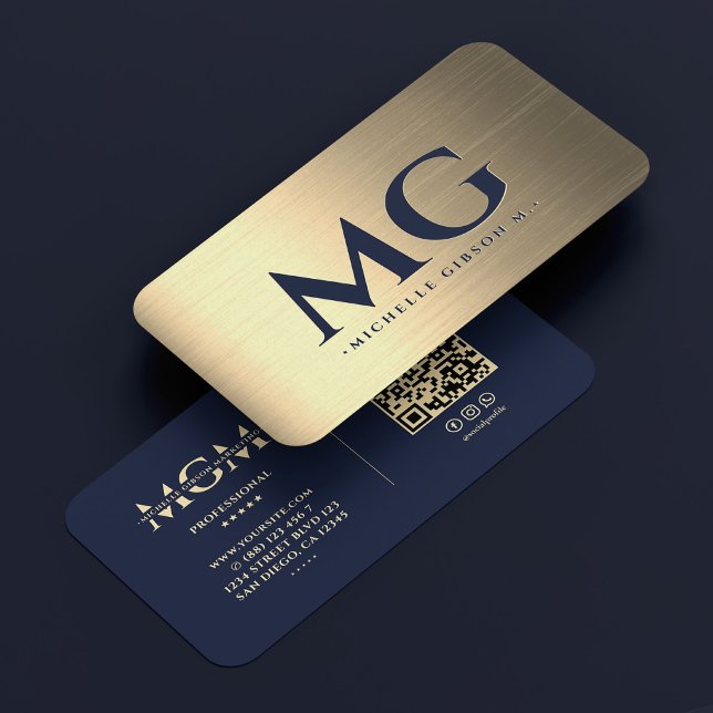 Carte De Visite Professionnel Élégant Marine Faux Or Moderne (Professional Elegant Dark Navy Blue Gold Modern Business Card
)