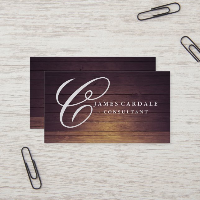 Carte De Visite Professionnel Élégant Moderne Bois Brun Lap (Devant/Arrière en situation)