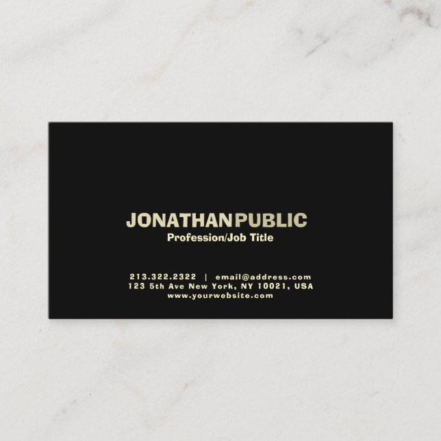 Carte De Visite Professionnel Élégant moderne Noir Or propre Plain (Devant)