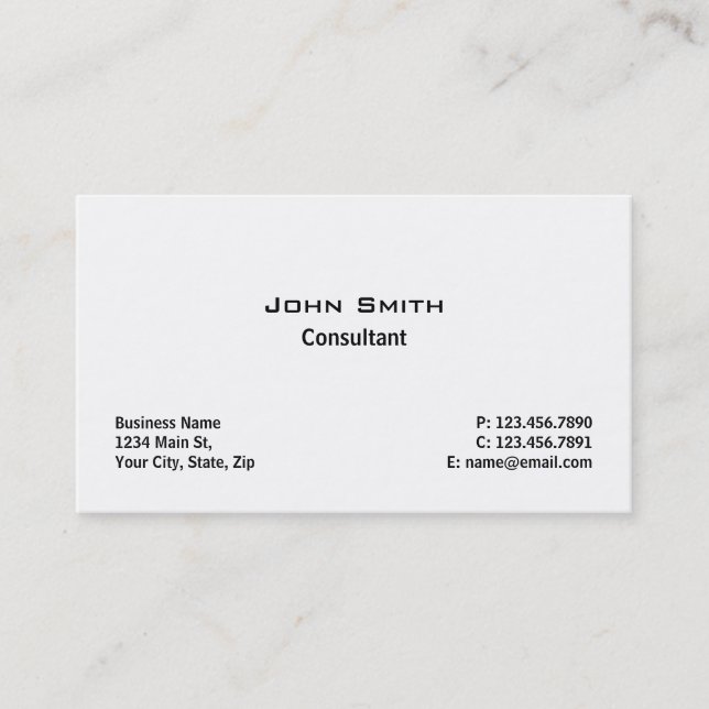 Carte De Visite Professionnel Élégant Moderne Plain Simple Blanc (Devant)