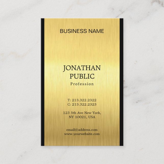 Carte De Visite Professionnel Elegant Noir Or Luxe Simple Chic (Devant)