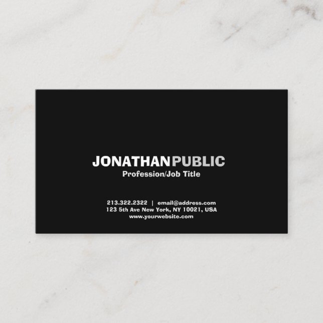 Carte De Visite Professionnel Élégant Noir Simple Noir (Devant)