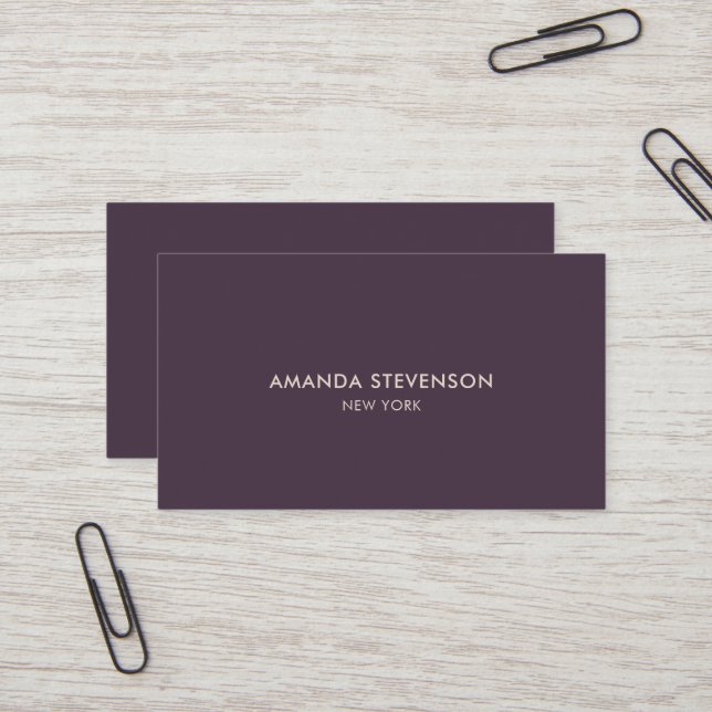 Carte De Visite Professionnel élégant violet profond et beige (Devant/Arrière en situation)