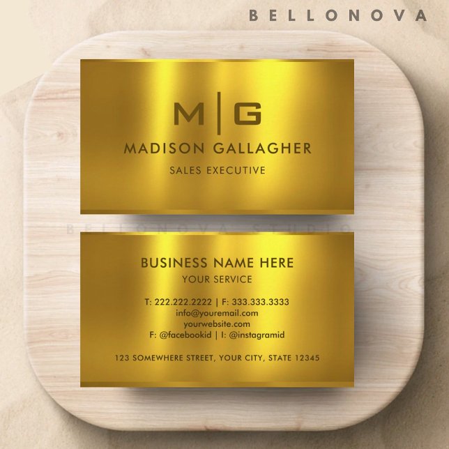 Carte De Visite Professionnel en métal jaune or personnalisé (Custom Gold Yellow Metal Professional Business Card)