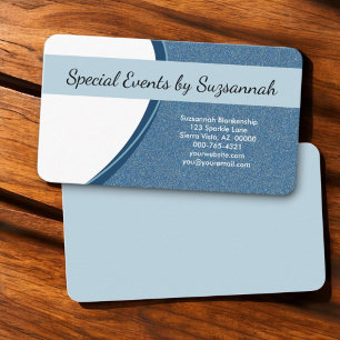 Carte De Visite Professionnel Faux Paillettes Bleu AVANT Dos Vierg