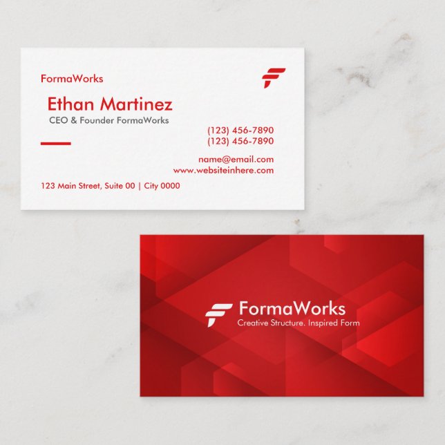 Carte De Visite Professionnel Formel Moderne Rouge Propre  (Devant / Derrière)