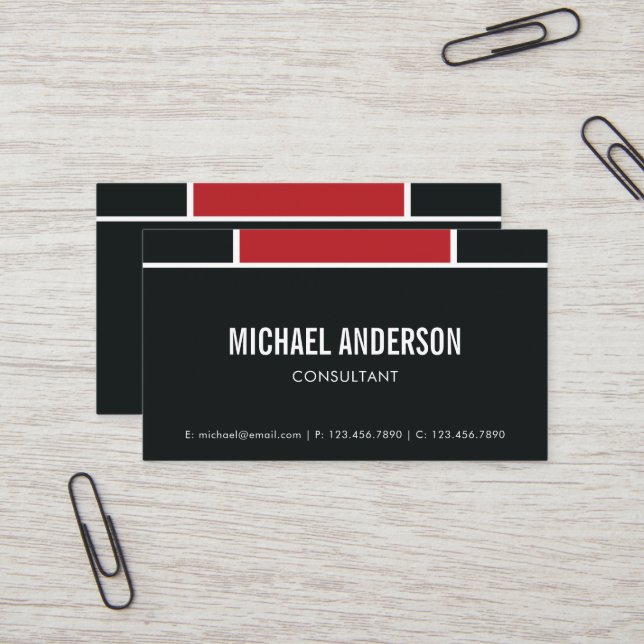 Carte de visite professionnel géométrique rouge et (Devant/Arrière en situation)