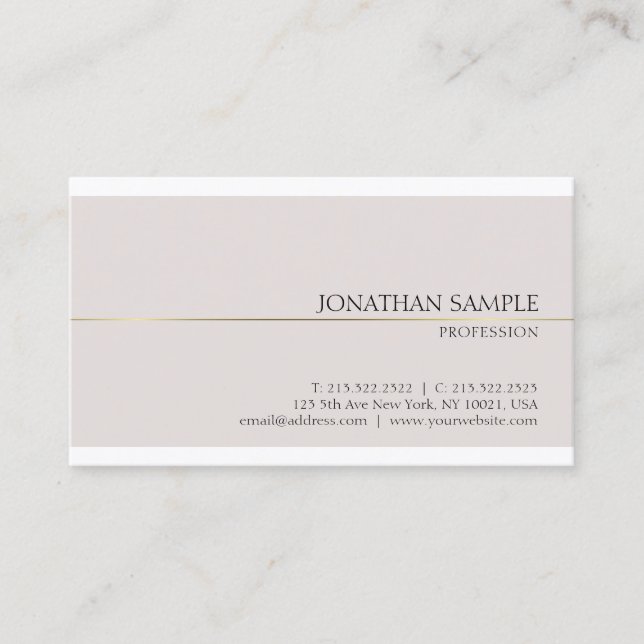 Carte De Visite Professionnel Glamour Design Chic Plain Luxe (Devant)