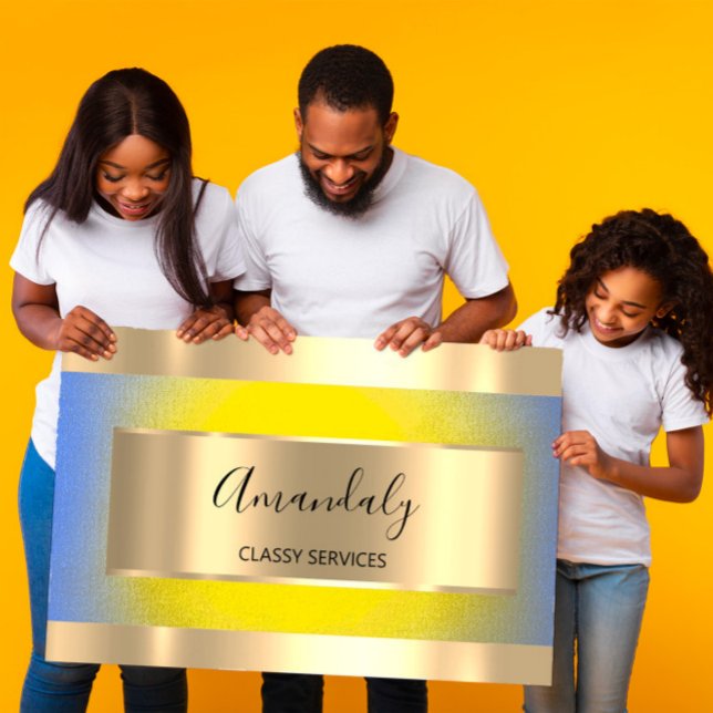 Carte De Visite Professionnel Gold encadré Elégant jaune bleu (Créateur téléchargé)