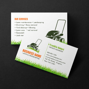 Carte De Visite Professionnel Green Orange Lawcare Landscaping Mow