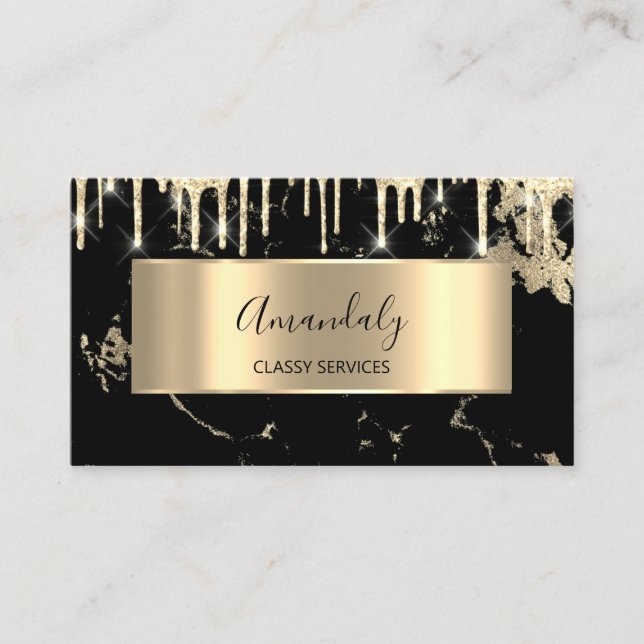 Carte De Visite Professionnel Luxe Gold Royal Marble Black Drift (Devant)