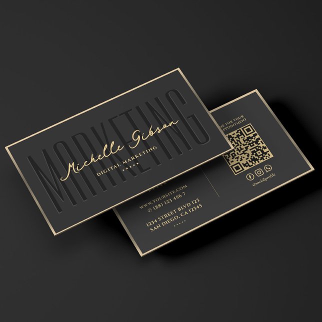 Carte De Visite Professionnel marketing Elegant Black Faux Gold (Modern Marketing Professional Elegant Black Gold Business Card
)