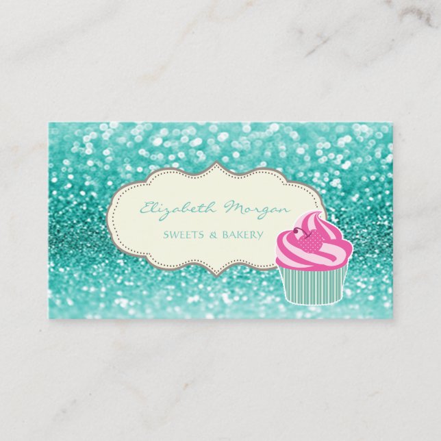 Carte De Visite Professionnel Moderne, Bokeh Paillettes, Gâteau Cu (Devant)