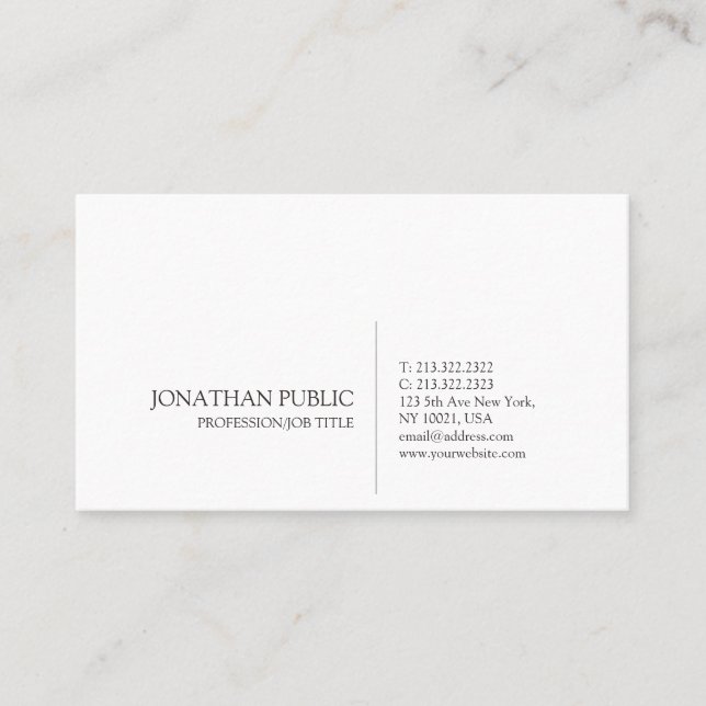 Carte De Visite Professionnel Moderne Design élégant blanc élégant (Devant)