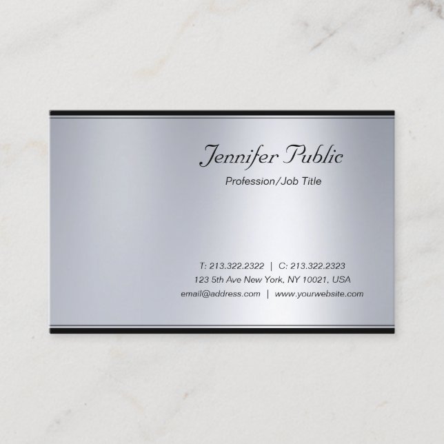Carte De Visite Professionnel Moderne Écriture Argent Élégant Luxe (Devant)