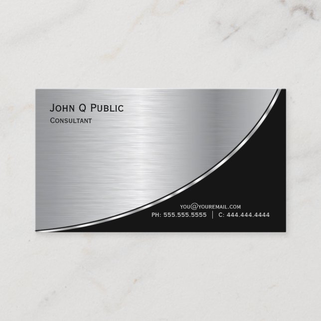 Carte De Visite Professionnel Moderne Elegant Noir Argent (Devant)
