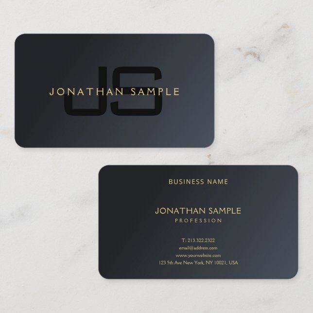Carte De Visite Professionnel Moderne Élégant Noir Et Or Luxe (Devant / Derrière)