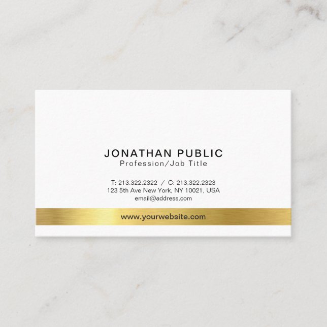 Carte De Visite Professionnel Moderne Élégant Or Blanc Simple (Devant)