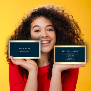Carte De Visite Professionnel moderne Golden Simply Blue Navy