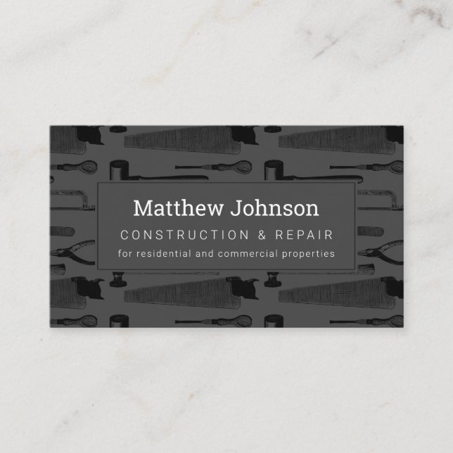 Carte De Visite Professionnel Moderne Gray Construction Handyman (Devant)