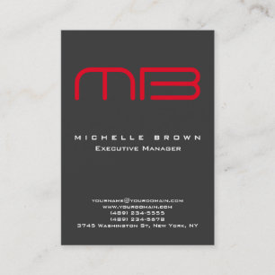 Carte De Visite Professionnel Moderne Gris Monogramme Rouge
