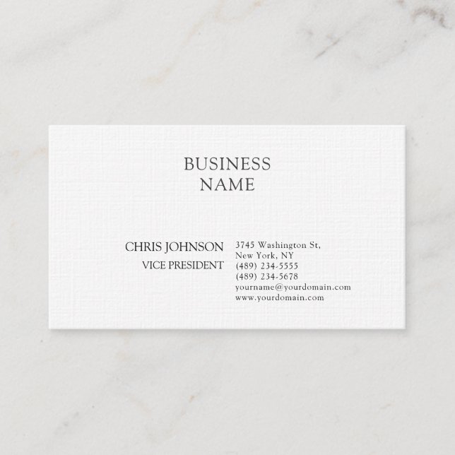 Carte De Visite Professionnel Moderne Plain Simple Linge Premium (Devant)