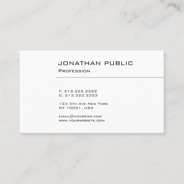 Carte De Visite Professionnel Moderne Propre Design élégant Plain (Devant)