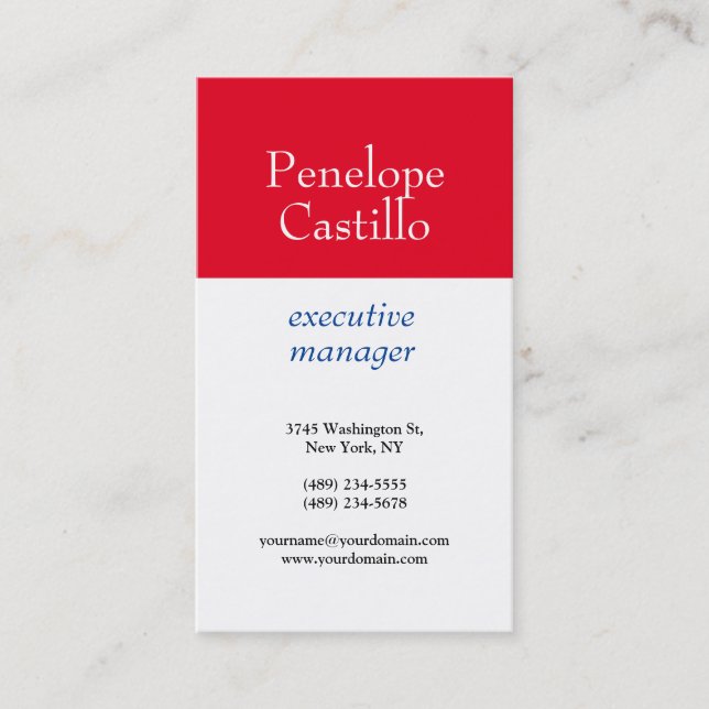 Carte De Visite Professionnel Moderne Simple Bleu Rouge Blanc (Devant)
