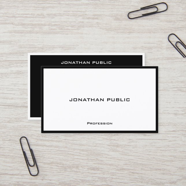 Carte De Visite Professionnel Moderne Simple Élégant Noir & Blanc (Devant/Arrière en situation)