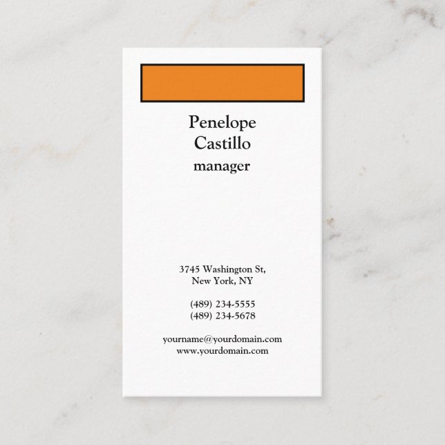Carte De Visite Professionnel Moderne Simple Plat Orange & Blanc (Devant)