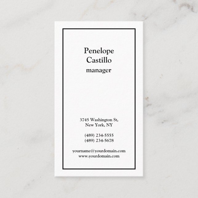 Carte De Visite Professionnel Moderne Simple Uni Noir & Blanc (Devant)