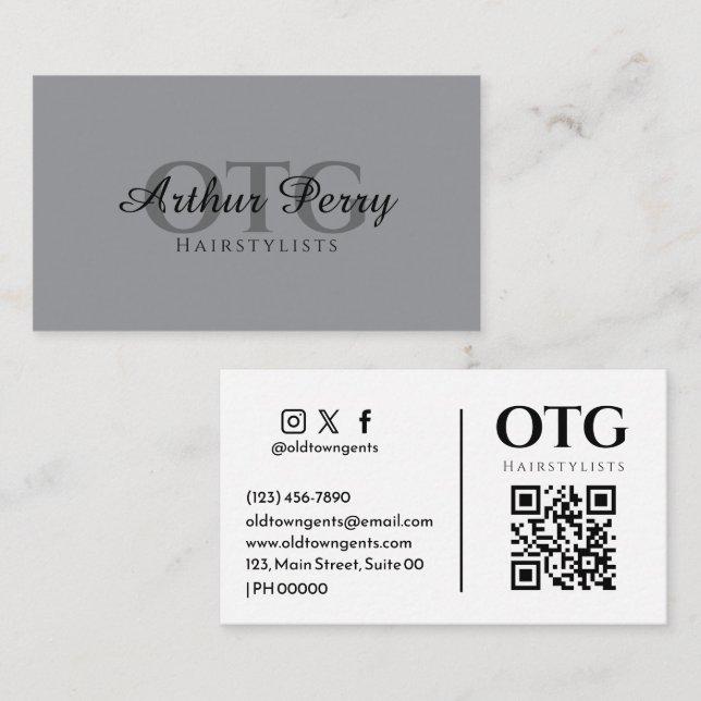 Carte De Visite Professionnel Moderne Sleek Grey Blanc Élégant (Devant / Derrière)
