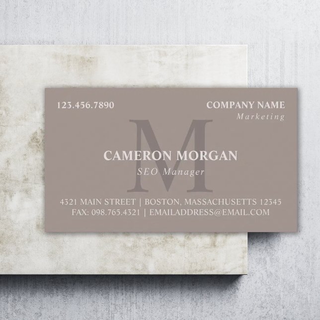 Carte De Visite Professionnel Monogrammé Taupe (Créateur téléchargé)