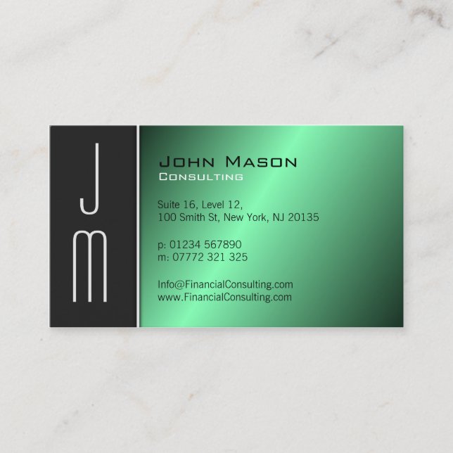 Carte de visite professionnel Monogramme vert noir (Devant)
