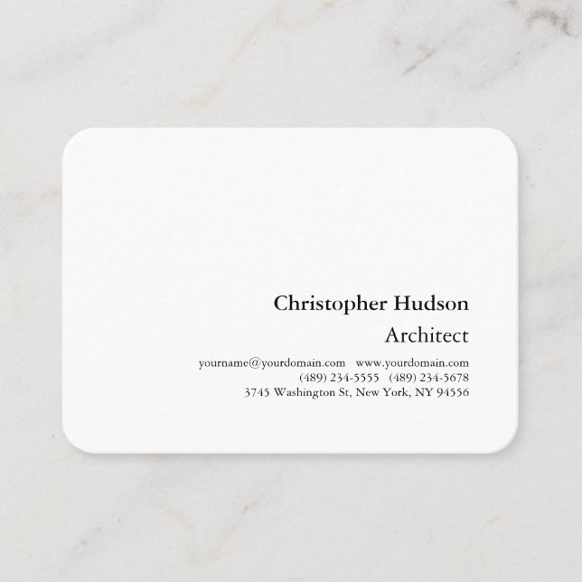Carte De Visite Professionnel Noir Blanc Plain Architecte Épais (Devant)
