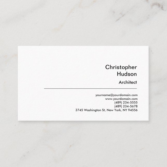 Carte De Visite Professionnel Noir Blanc Simple Plain Architect (Devant)