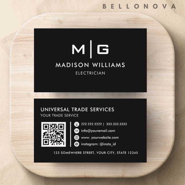 Carte De Visite Professionnel Noir et Blanc Personnalisable (Customizable Black and White Professional Business Card)