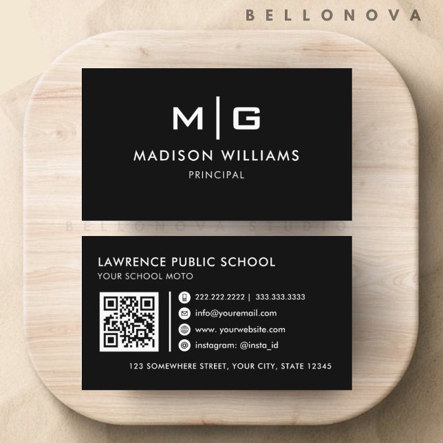 Carte De Visite Professionnel noir et blanc personnalisable (Customizable Black and White Professional Business Card)