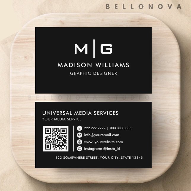Carte De Visite Professionnel noir et blanc personnalisable (Customizable Black and White Professional Business Card)