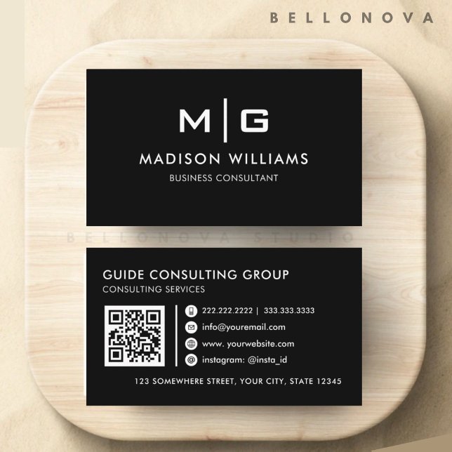 Carte De Visite Professionnel noir et blanc personnalisable (Customizable Black and White Professional Business Card)