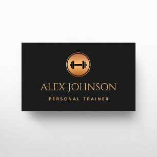 Carte De Visite Professionnel Personal Trainer Gold Dumbbell Noir