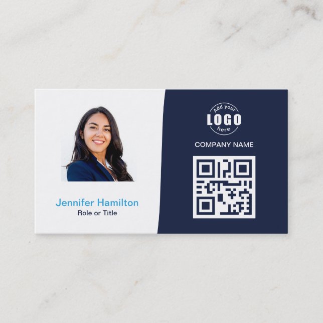 Carte De Visite Professionnel personnalisé QRCode Photo Dark Blue  (Devant)