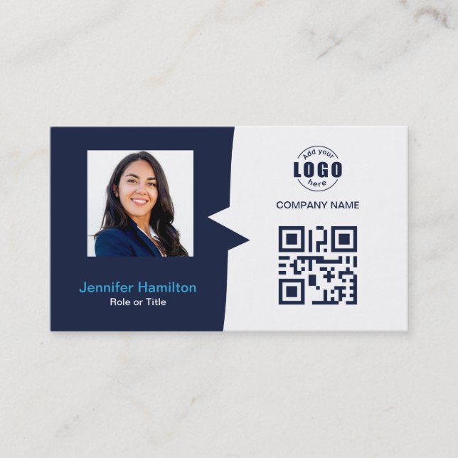 Carte De Visite Professionnel personnalisé QRCode Photo Dark Blue  (Devant)