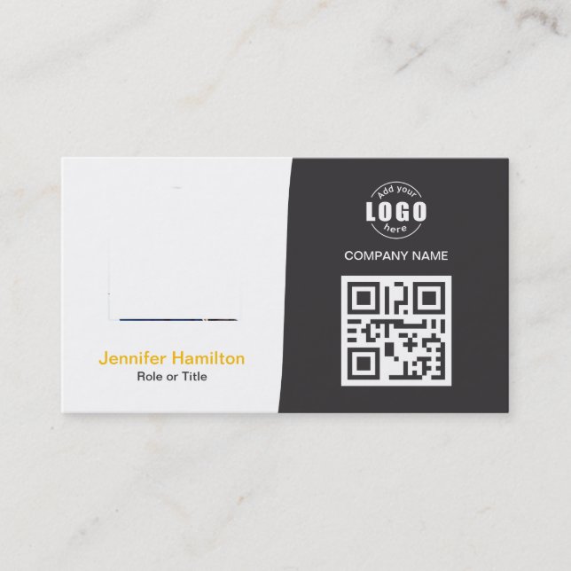 Carte De Visite Professionnel personnalisé QRCode photo gris jaune (Devant)